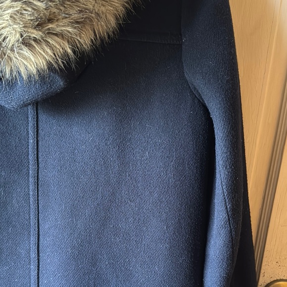 J.Crew Navy Hooded Coat with Faux Fur Trim - Picture 5 of 5